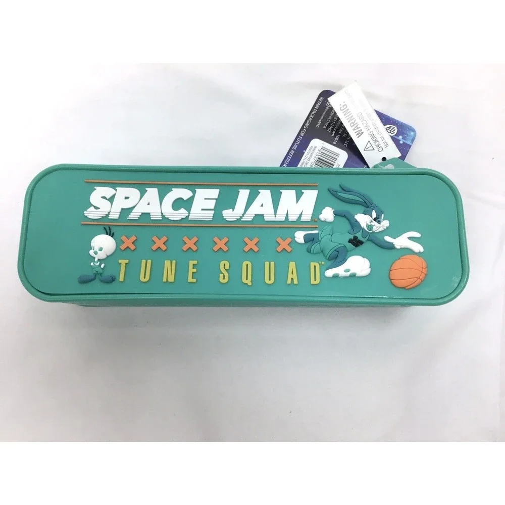 New Space Jam Tune Squad Silicone Pencil Box Case Pen Markers Zippered Green